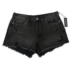Blank NYC (32) Washed Black Button Front Distressed Hem High Rise Shorts